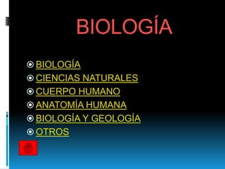 BIOLOGÍA
 BIOLOGÍA
 CIENCIAS NATURALES
 CUERPO HUMANO
 ANATOMÍA HUMANA
 BIOLOGÍA Y GEOLOGÍA
 OTROS
 
