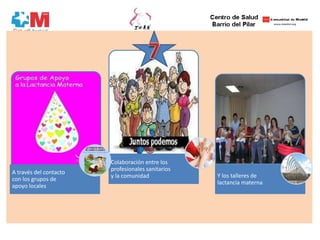 Colaboración entre los
profesionales sanitarios
y la comunidad
A través del contacto
con los grupos de
apoyo locales
Y los talleres de
lactancia materna
 
