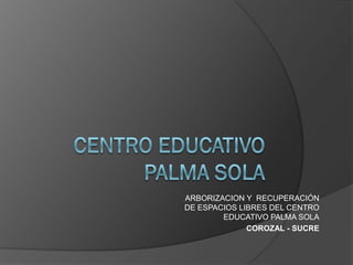 ARBORIZACION Y RECUPERACIÓN
DE ESPACIOS LIBRES DEL CENTRO
        EDUCATIVO PALMA SOLA
              COROZAL - SUCRE
 