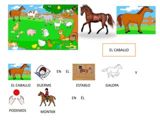 EL CABALLO
EN EL Y
EN ÉL
EL CABALLO DUERME ESTABLO GALOPA
PODEMOS MONTAR