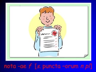 nota -ae f [s. puncta –orum n pl]
 