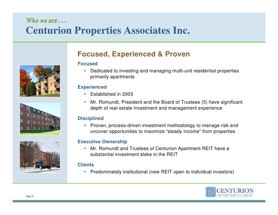 Centurion Apartment Reit Investor Presentation
