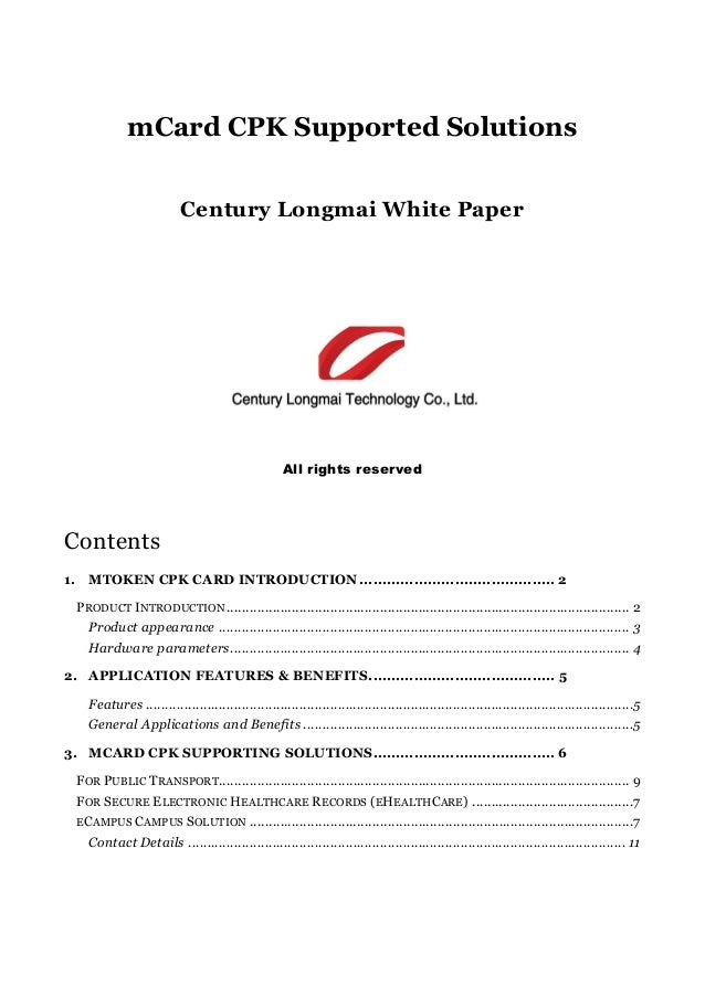 Century Longmai M Card Cpk Contactless Pki White Paper Deploy Conta