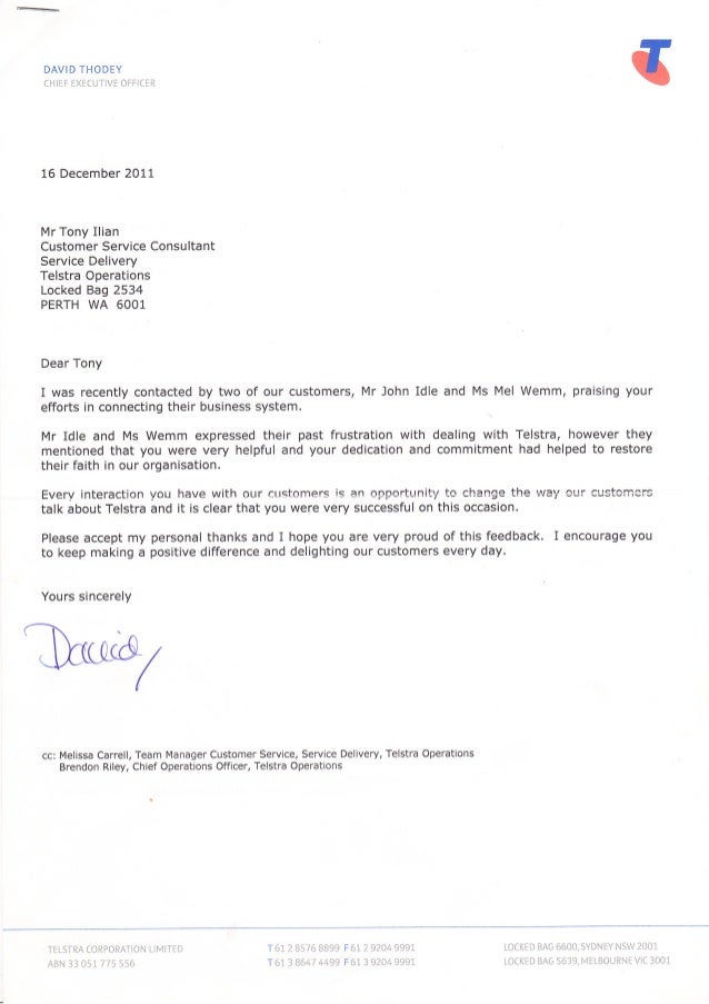 Ceo commendation letter