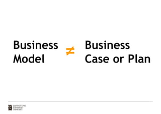 Business 
Model 
≠! Business 
Case or Plan 
 