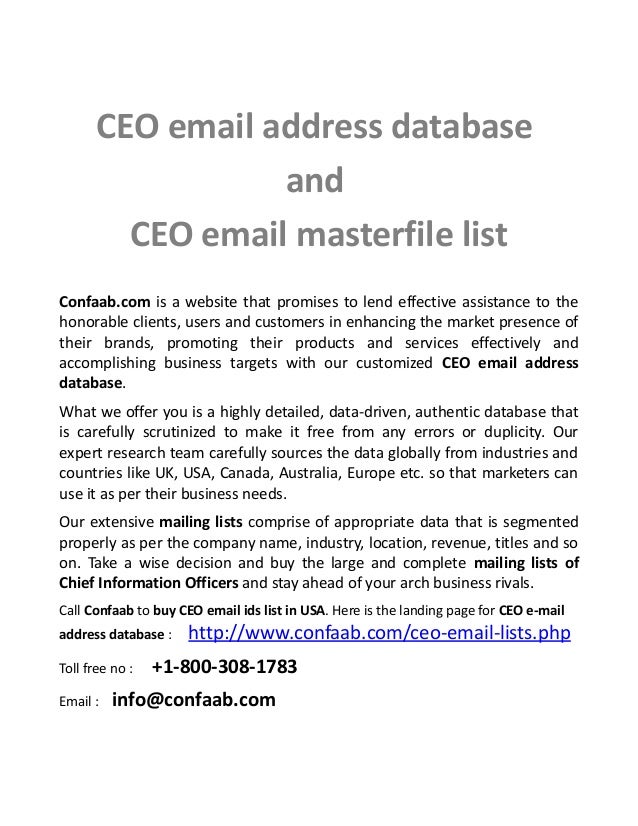 CEO Email List Chief Executive Officer Mailing Lists Database