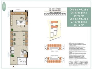 Cols 02, 09, 21 e 28: Área priv.: 36,05 m² Cols 03, 08, 22 e 27: Área priv.: 36,10 m² 