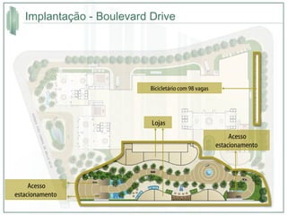Implantação - Boulevard Drive Lojas Acesso estacionamento Acesso estacionamento Bicicletário com 98 vagas 