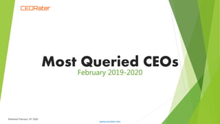 Most Queried CEOs
www.ceorater.com
February 2019-2020
Published February 16th 2020
 