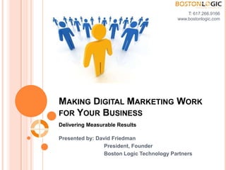 T: 617.266.9166 www.bostonlogic.com  Making Digital Marketing Work for Your Business Delivering Measurable Results Presented by: David Friedman 		President, Founder 	Boston Logic Technology Partners  