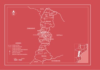 Guro
Mungari
Guro
Nhamassonge
Mandie
Buzua
Nhacolo
Nhacafula
Tambara
Vanduzi
Nhampassa Macossa
Nhamagua
Choa Macossa
Catandica
Macate
Save
Machaze
ChitobeChiurairue
Dacata
Mussurize
Espangabera
Sussundenga
Dombe
Muoha
Rotanda
Zembe
Chimoio Amatongas
Sussundenga
Macate Gondola
Cafumpe
Cidade deChimoio
Machipanda
Báruè Nguawala
Mavonde
Manica Vanduzi
Inchope
ZIMBABWE
TETE
SOFALA
INHAMBANEGAZA
ManicaMANICA
LEGENDA
Limite do País
Limite de Província
Limite do Distrito
Limite de Posto Administrativo
Capital de Província
Sede de Distrito
Sede de Posto Administrativo
0 25 75 Km
Messica Matsinho
Gondola
 