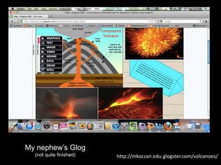 http://mkoczan.edu.glogster.com/volcanoes/ 
My nephew’s Glog 
(not quite finished) 
 