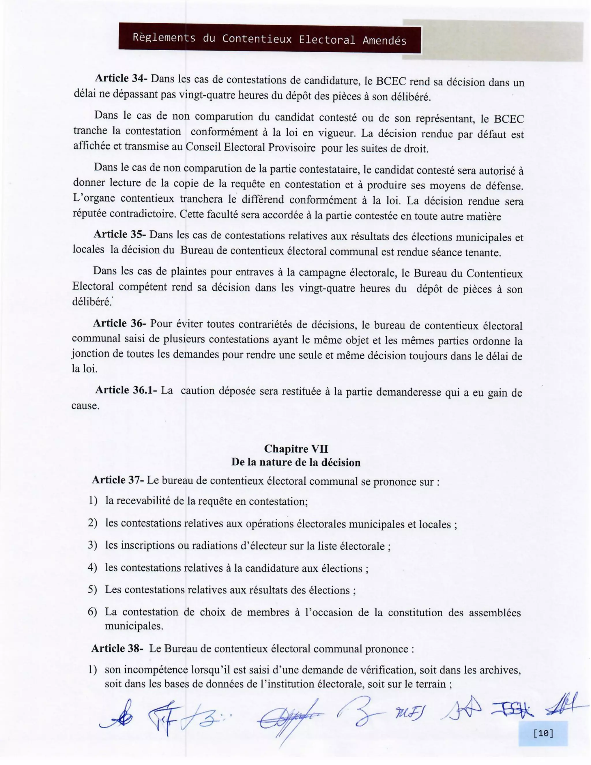 Elections Haiti: Reglements du Contentieux Electoral Amendes BCED et BCEN