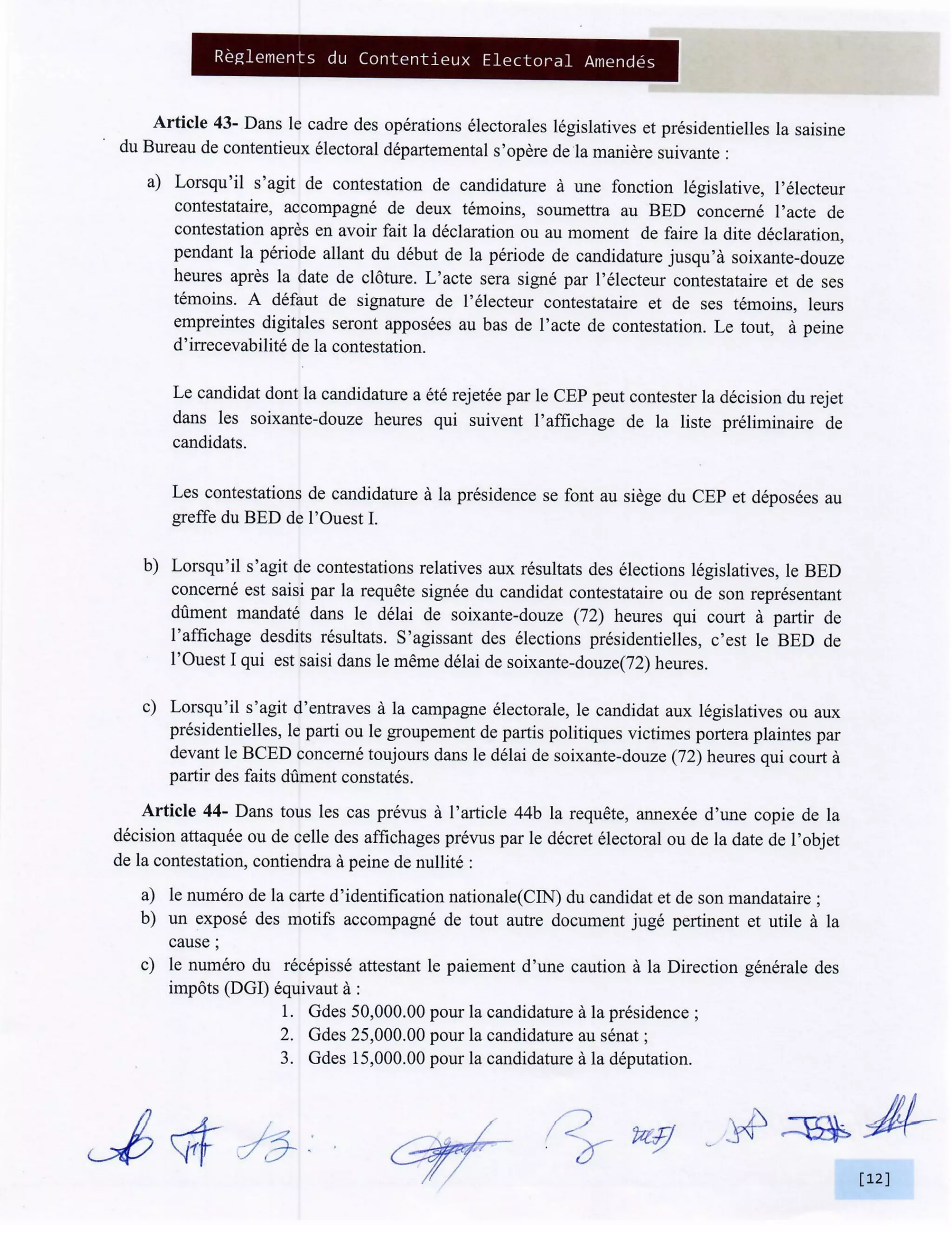 Elections Haiti: Reglements du Contentieux Electoral Amendes BCED et BCEN