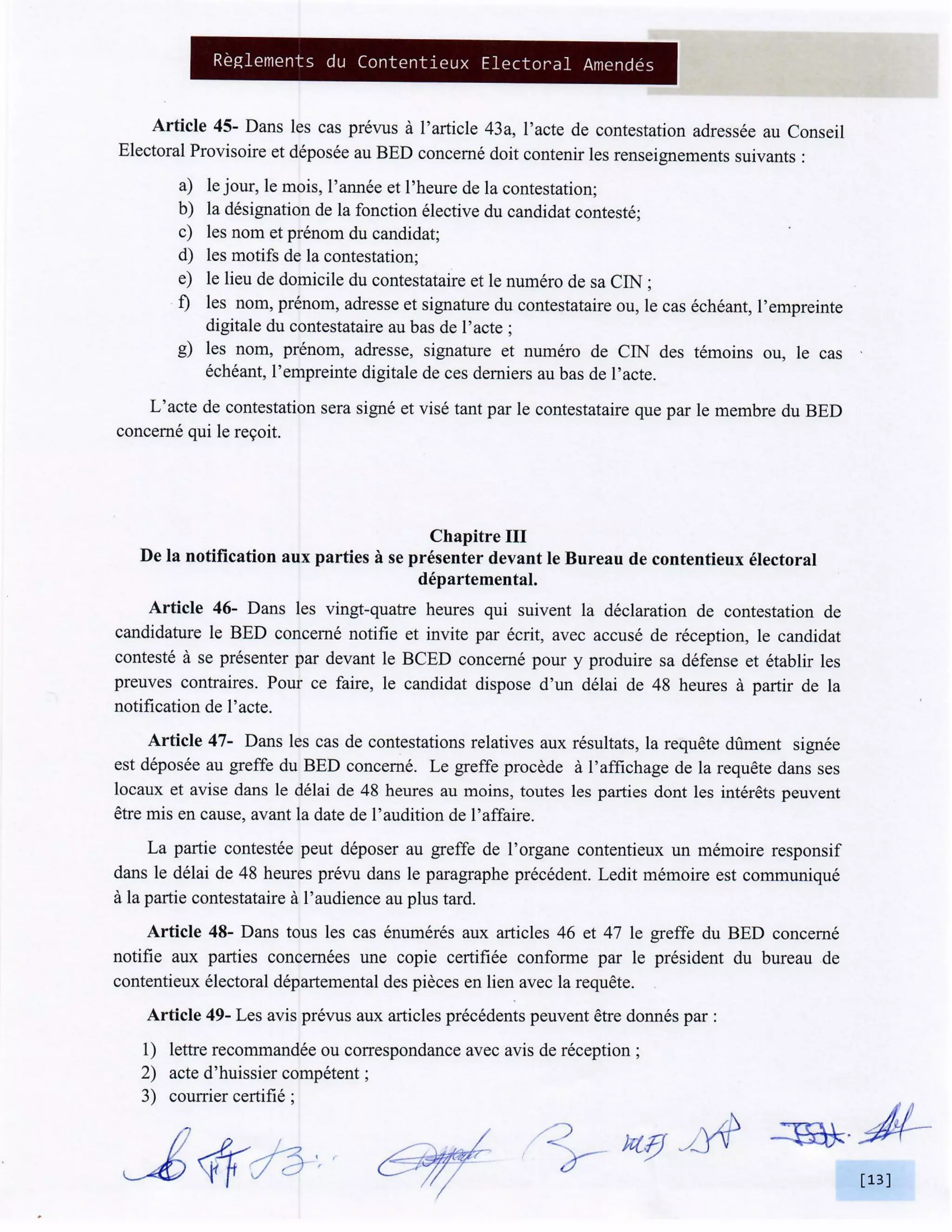 Elections Haiti: Reglements du Contentieux Electoral Amendes BCED et BCEN