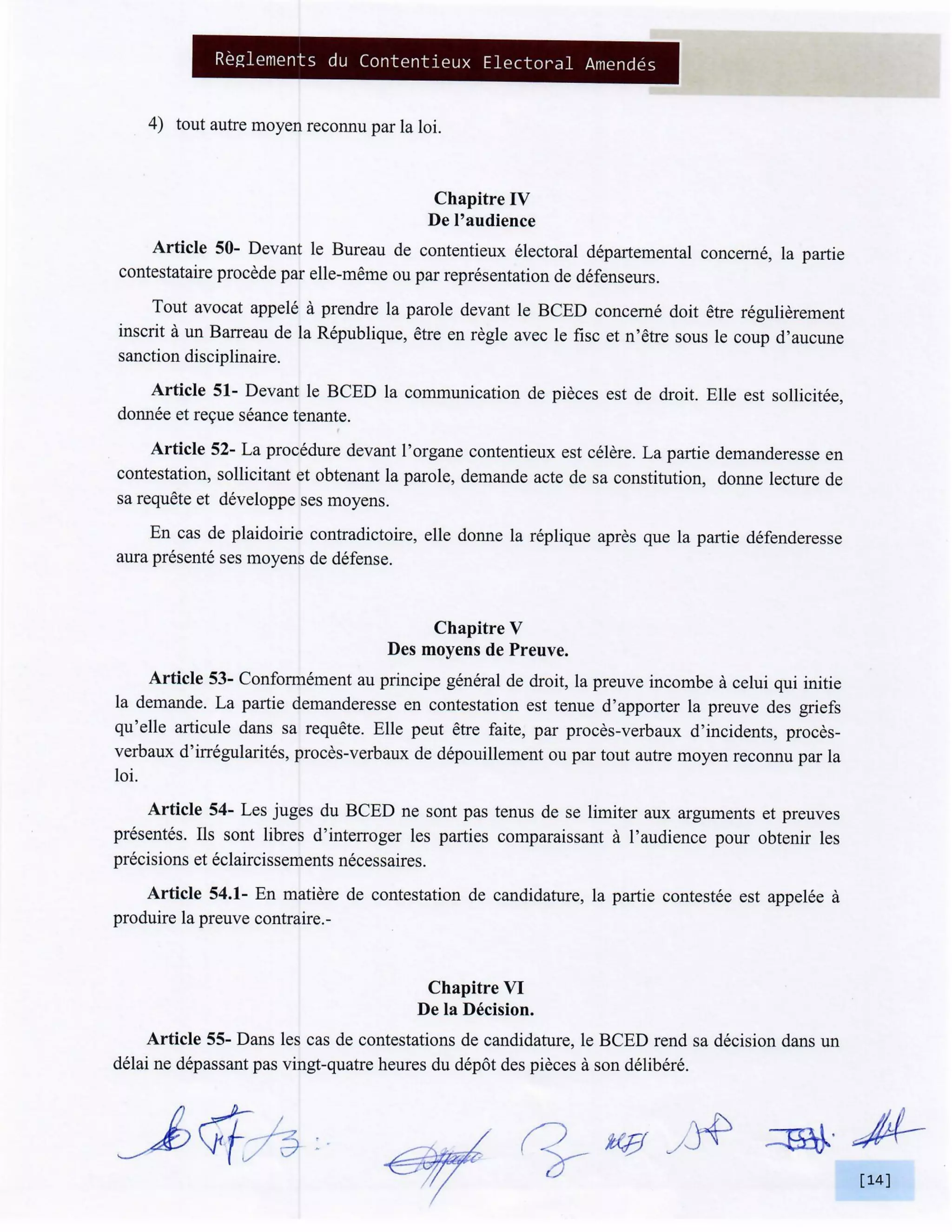 Elections Haiti: Reglements du Contentieux Electoral Amendes BCED et BCEN