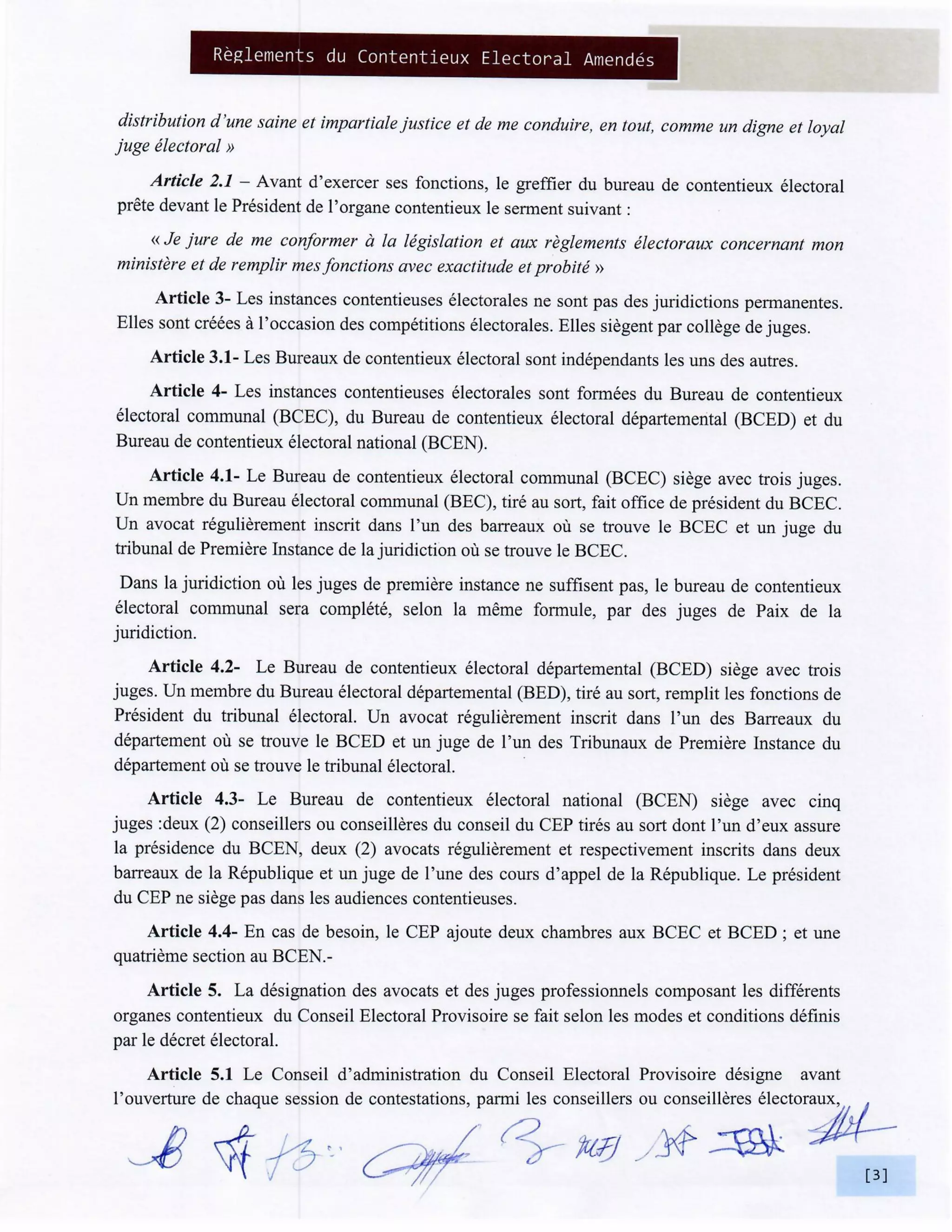 Elections Haiti: Reglements du Contentieux Electoral Amendes BCED et BCEN