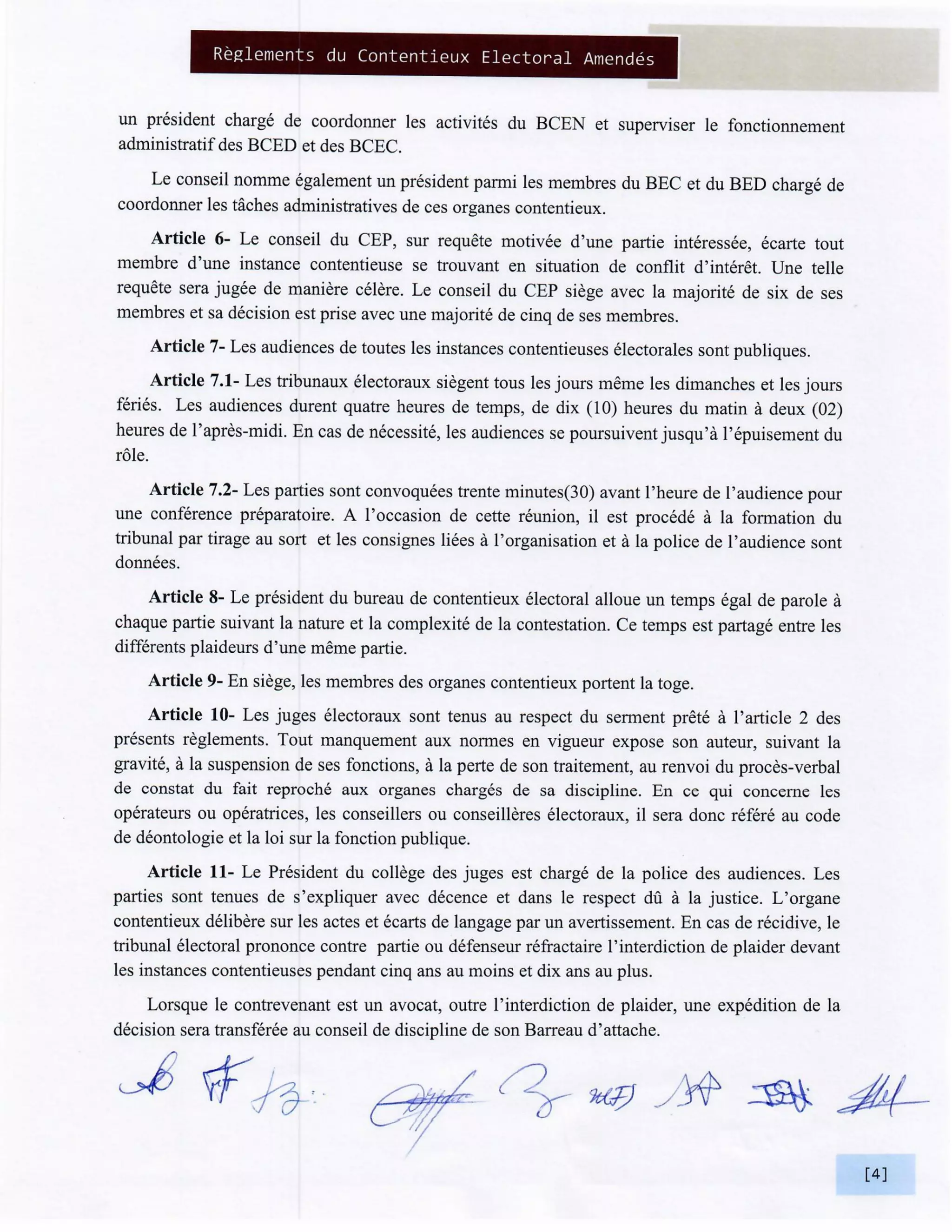 Elections Haiti: Reglements du Contentieux Electoral Amendes BCED et BCEN