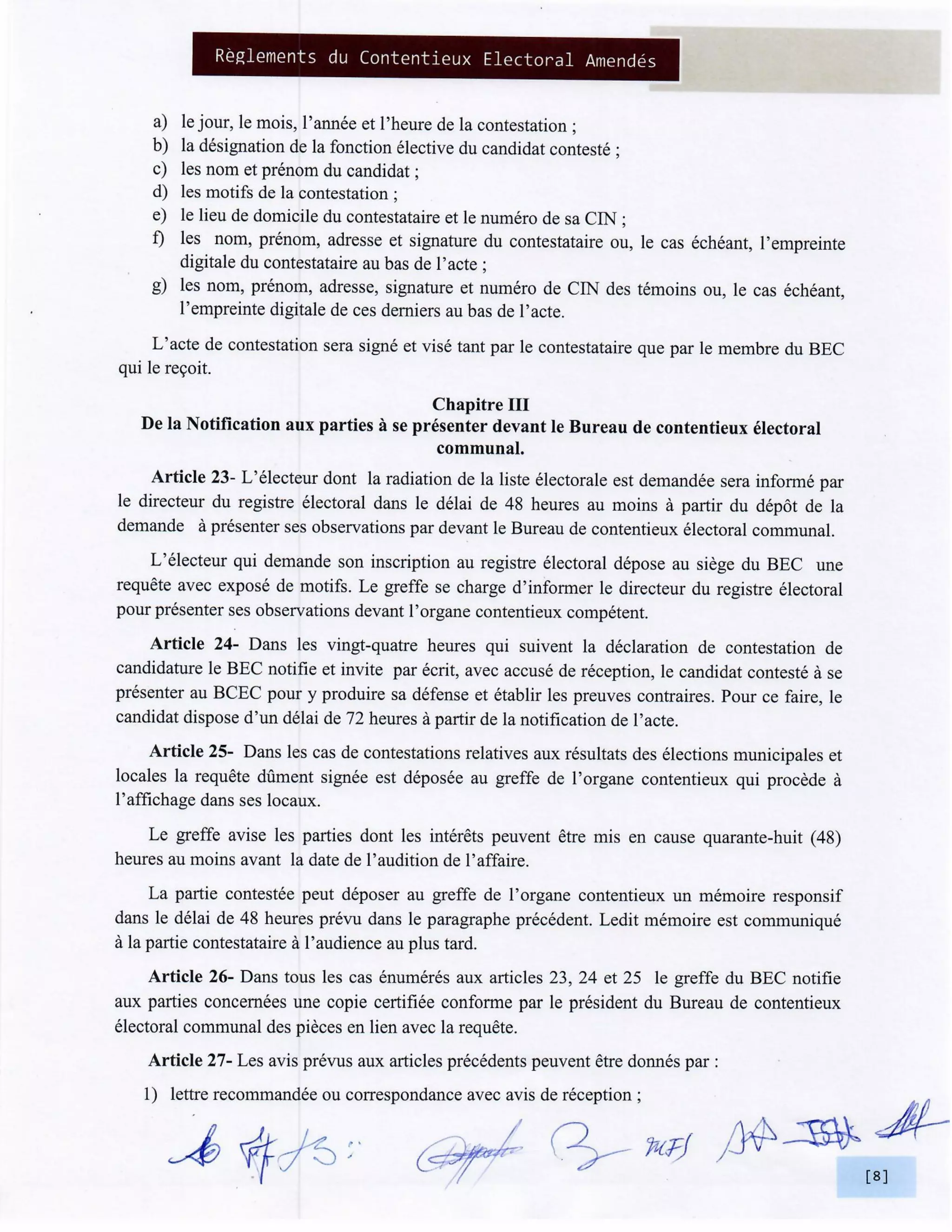 Elections Haiti: Reglements du Contentieux Electoral Amendes BCED et BCEN