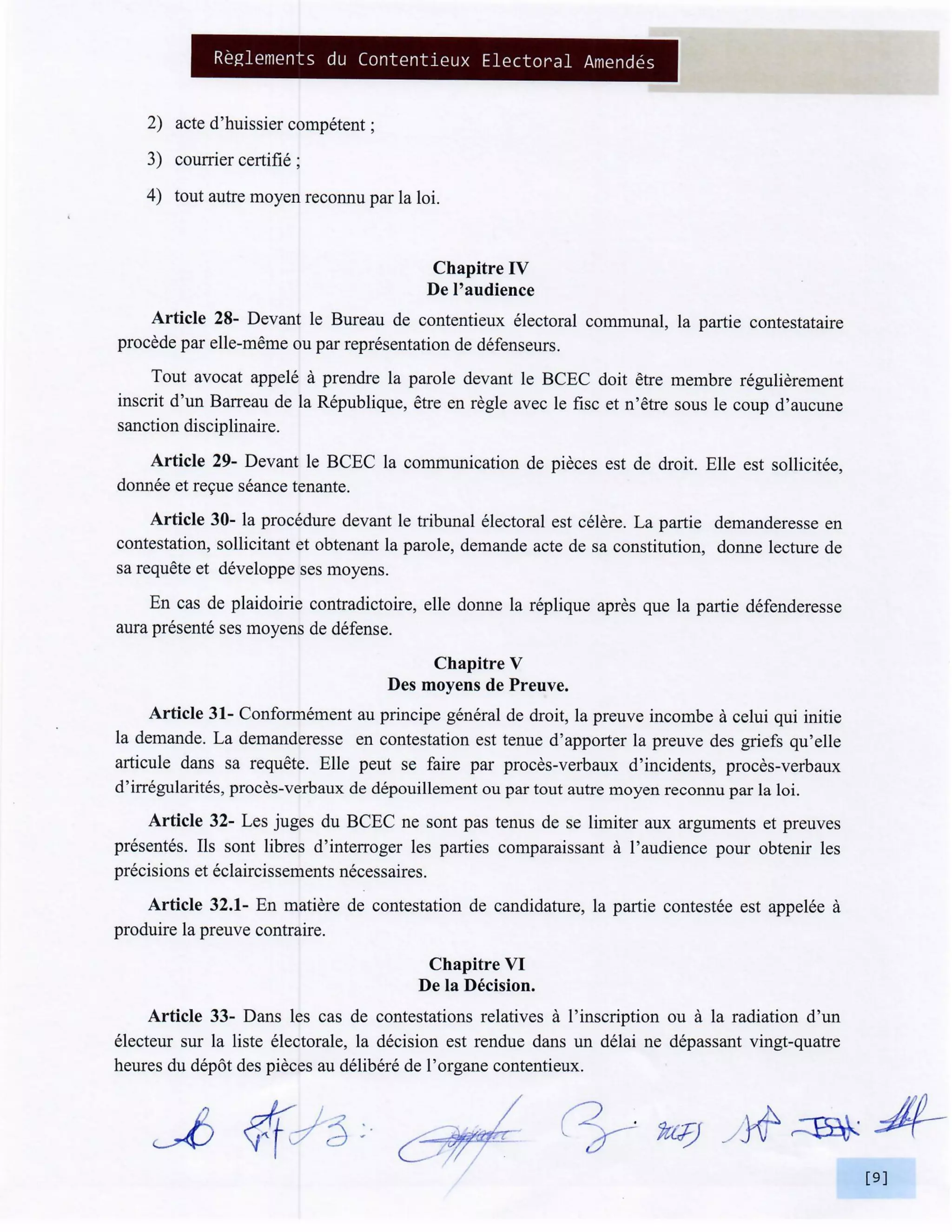 Elections Haiti: Reglements du Contentieux Electoral Amendes BCED et BCEN