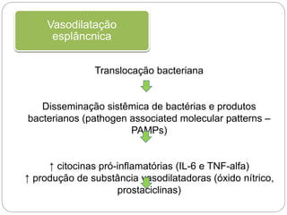Vasodilatação
esplâncnica
Translocação bacteriana
Disseminação sistêmica de bactérias e produtos
bacterianos (pathogen ass...