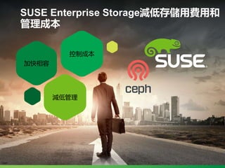 SUSE Enterprise Storage減低存儲用費用和
管理成本
減低管理
加快相容
控制成本
 