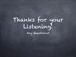 Thanks for your
Listening!
Any Questions?
 