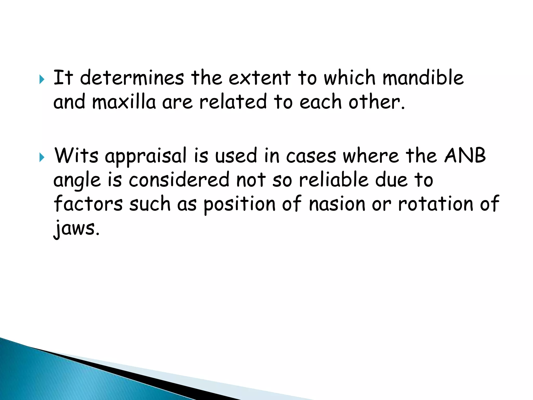 Upper  incisor  to A-pog line:    This is a linear measurement between the incisal edge of the maxillary central incisor and the line joining point A to pogonion. This distance is on an average 2.7 mm(rang-1 to 5 mm)    The measurement is more in patients presenting with upper incisor proclination.