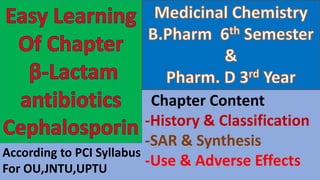 Chapter Content
-History & Classification
-SAR & Synthesis
-Use & Adverse Effects
According to PCI Syllabus
For OU,JNTU,UPTU
 