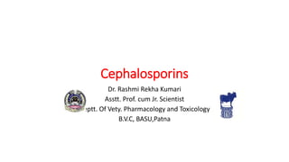 Cephalosporins
Dr. Rashmi Rekha Kumari
Asstt. Prof. cum Jr. Scientist
Deptt. Of Vety. Pharmacology and Toxicology
B.V.C, BASU,Patna
 