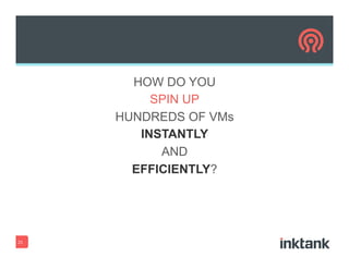 HOW DO YOU
SPIN UP
HUNDREDS OF VMs
INSTANTLY
AND
EFFICIENTLY?
21
 