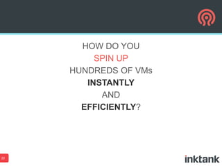 HOW DO YOU
SPIN UP
HUNDREDS OF VMs
INSTANTLY
AND
EFFICIENTLY?

22

 