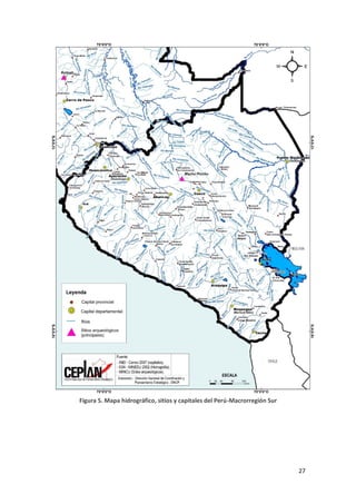 27
Figura 5. Mapa hidrográfico, sitios y capitales del Perú-Macrorregión Sur
 