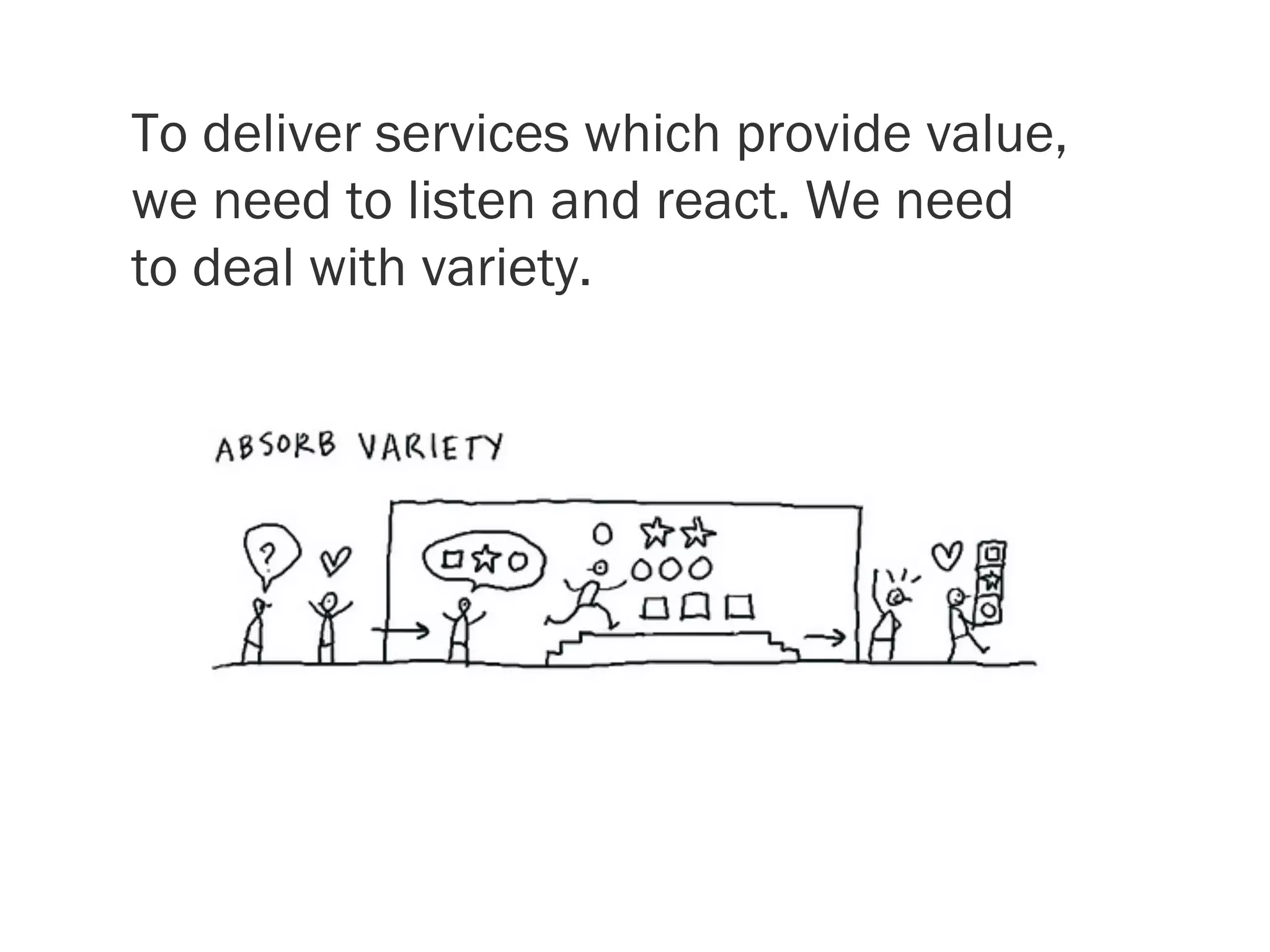 To deliver services which provide value,
we need to listen and react. We need
to deal with variety.
 