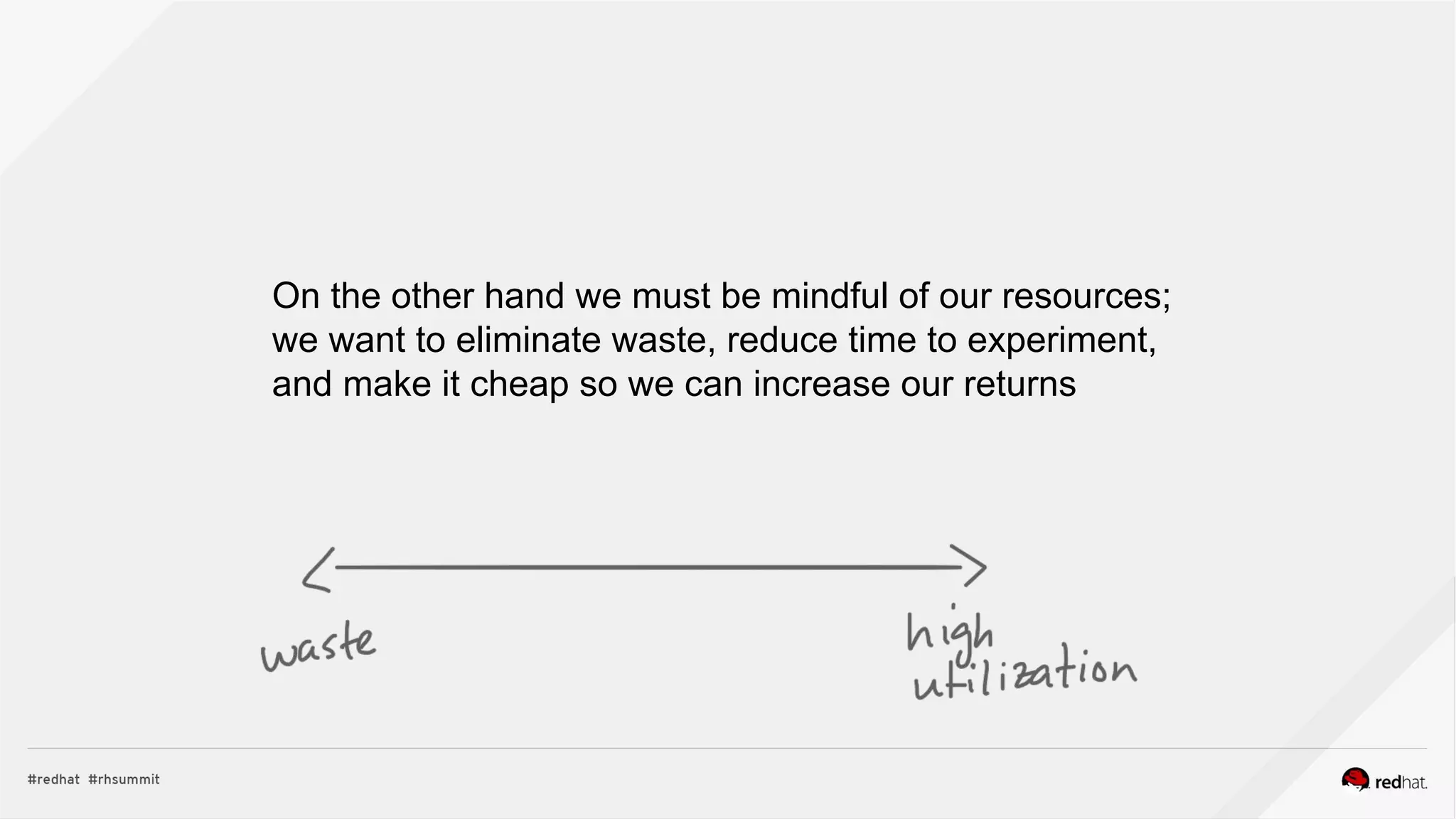 On the other hand we must be mindful of our resources;
we want to eliminate waste, reduce time to experiment,
and make it cheap so we can increase our returns
 