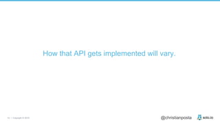 14 | Copyright © 2019 @christianposta
How that API gets implemented will vary.
 