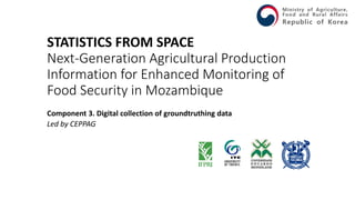 STATISTICS FROM SPACE
Next-Generation Agricultural Production
Information for Enhanced Monitoring of
Food Security in Mozambique
Component 3. Digital collection of groundtruthing data
Led by CEPPAG
 