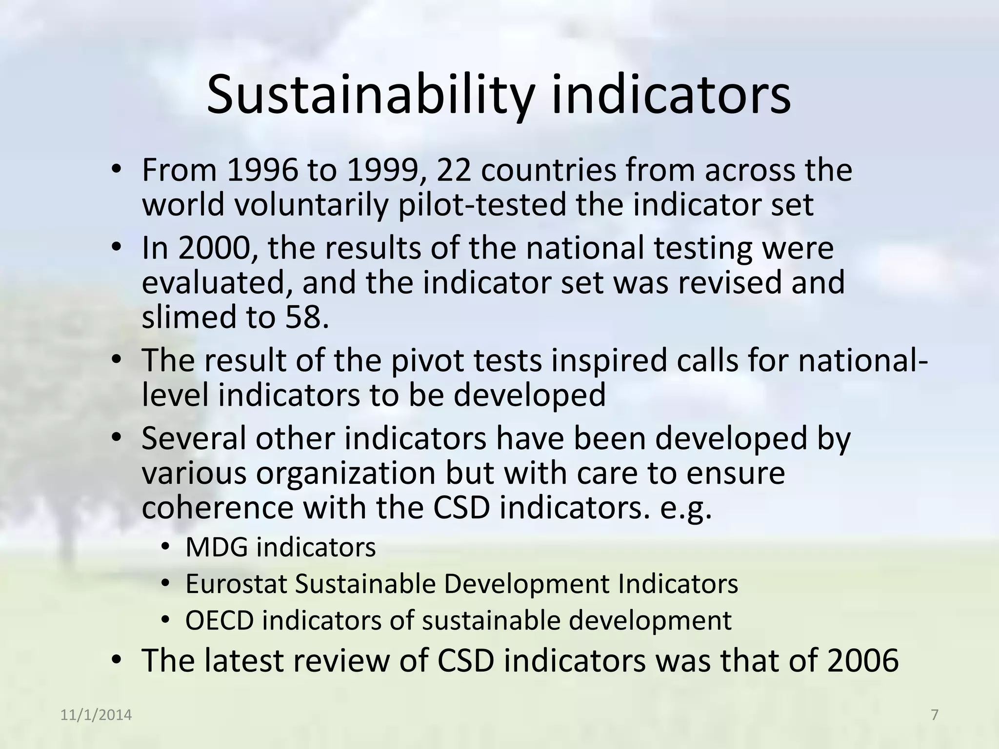 Sustainability indicators of sustainable develpment | PPTX