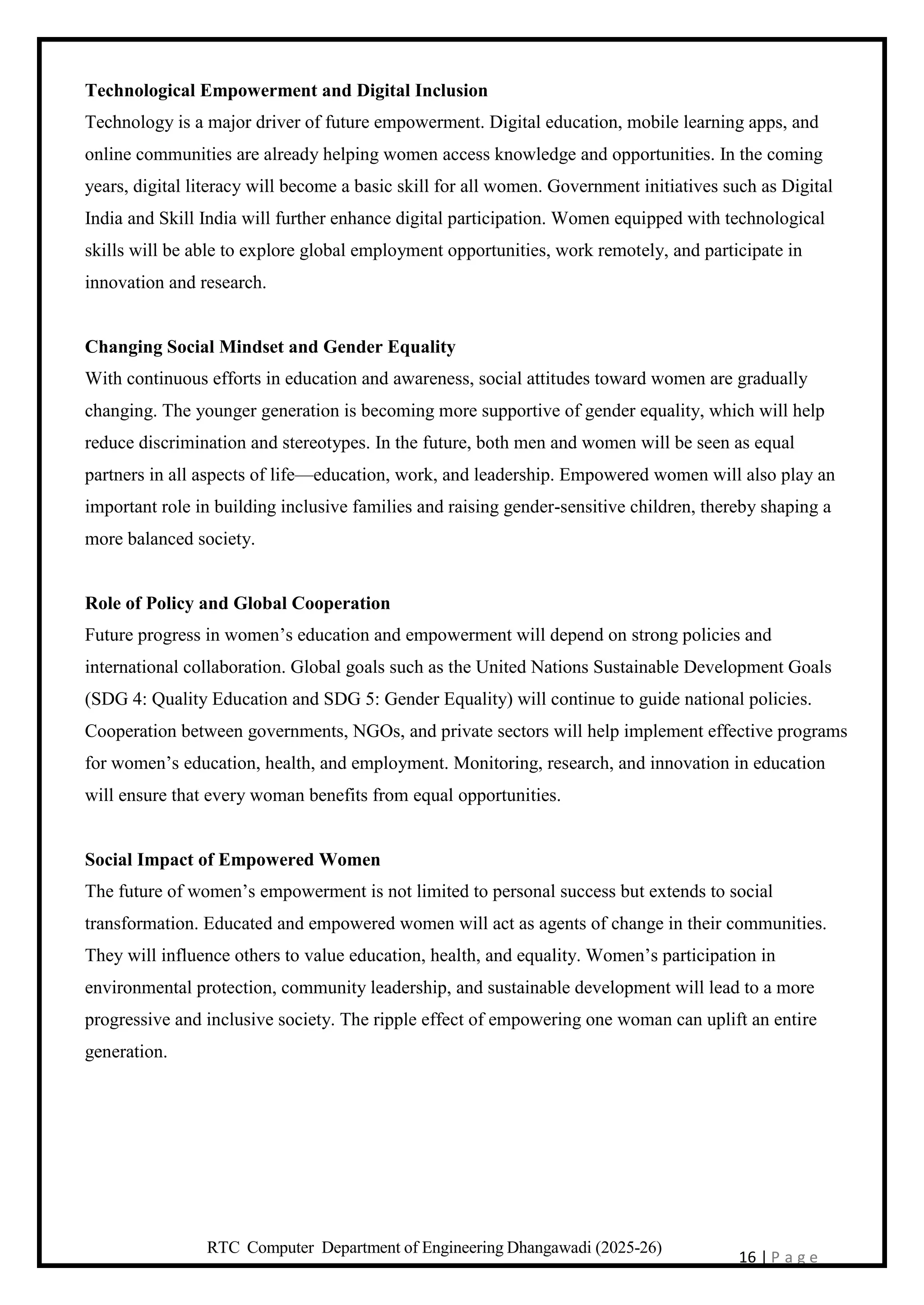 Women empowerment and education Project Report | PDF