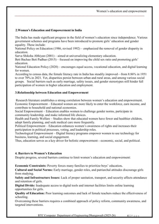 Women empowerment and education Project Report | PDF