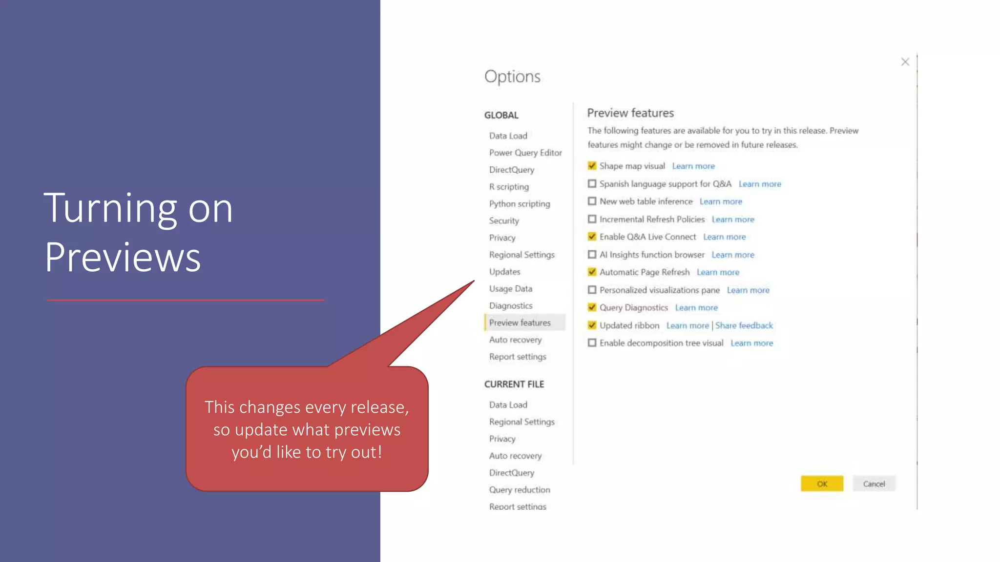 Turning on
Previews
This changes every release,
so update what previews
you’d like to try out!
 