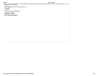 6/15/2017 Cept Case Study
https://www.slideshare.net/chanakyakuchipudi/cept-case-study-60083299/2 14/14
Name* Best of Slides
Description Add a brief description so others know what your Clipboard is about.
Visibility
Others can see my Clipboard
Cancel Save
Save this presentation
URTYARD • The central court is a combination of paved and unpaved areas, shaded by trees in certain areas. • All...
 