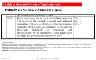 10/04/2018 By Katarzyna Zofia Chrusciel
Is this a New Definition of Equivalence?
MEDDEV 2.7/1, Rev. 3 Appendix F, p.42
 