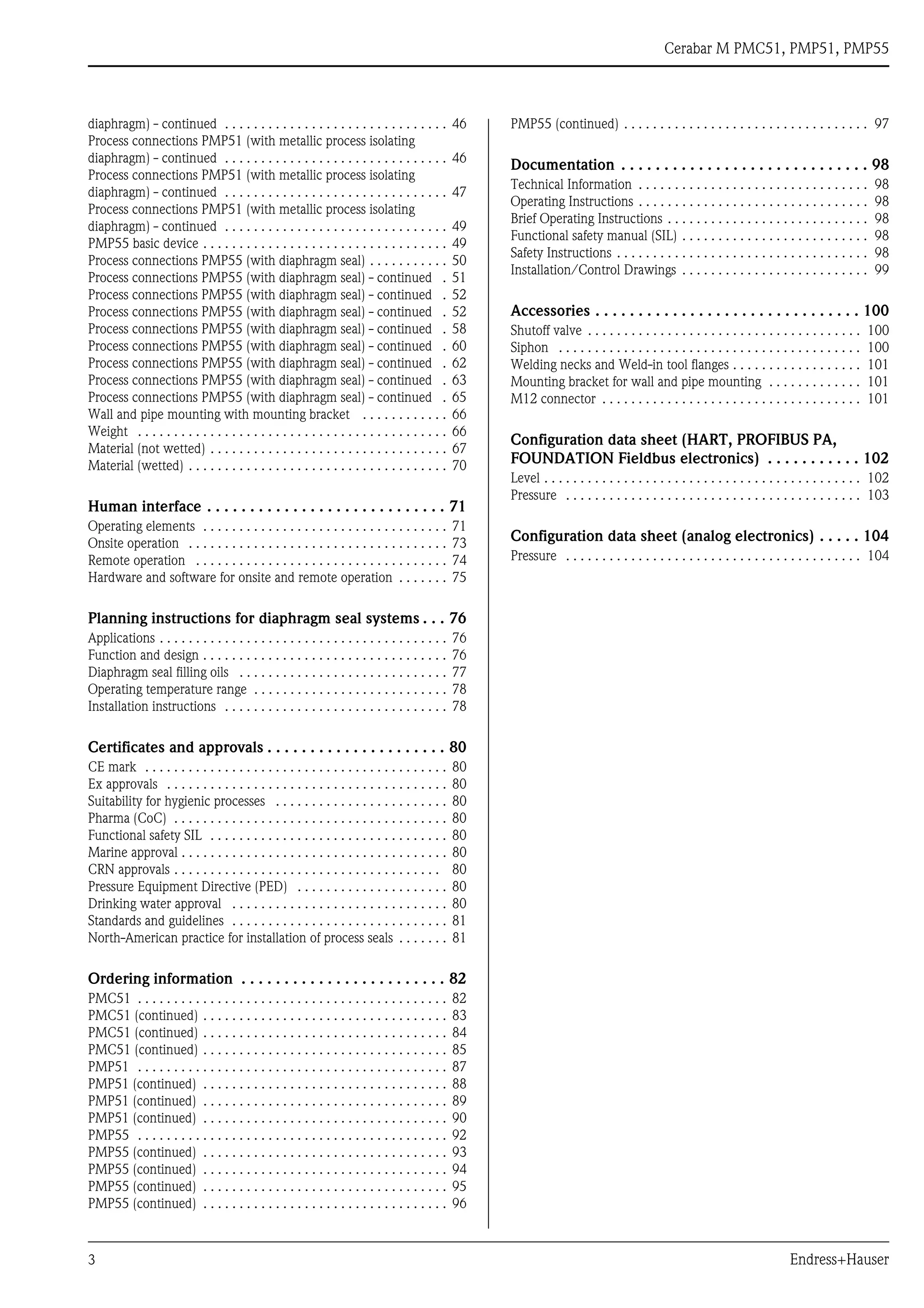 Cerabar m pmc51 pmp51 pmp55-endress+hauser datasheet-process pressure | PDF
