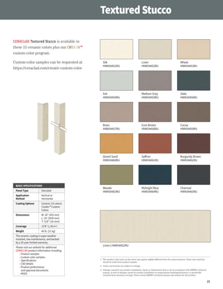 BASIC SPECIFICATIONS
Panel Type Extruded
Application
Method
Vertical or
Horizontal
Coating Options Ceramic (15 colors)
Cre...