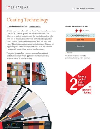 TECHNICAL INFORMATION
Coating Technology
EASY GRAFFITI REMOVAL
The protective coating on CERACLAD ceramic panels
makes rem...