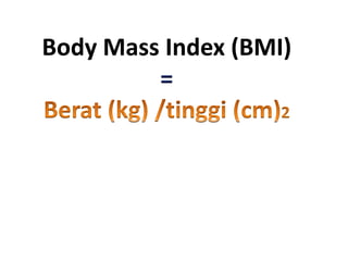 Body Mass Index (BMI)
=
 