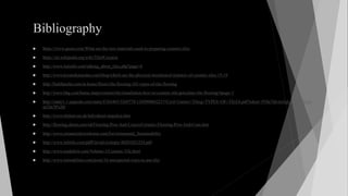 Bibliography
 https://www.quora.com/What-are-the-raw-materials-used-in-preparing-ceramic-tiles
 https://en.wikipedia.org/wiki/Tile#Ceramic
 http://www.italytile.com/talking_about_tiles.php?page=6
 http://www.keramikamodus.com/blog/which-are-the-physical-mechanical-features-of-ceramic-tiles-19-19
 http://buildipedia.com/at-home/floors/tile-flooring-101-types-of-tile-flooring
 http://www.bhg.com/home-improvement/tile/installation-how-to/ceramic-tile-porcelain-tile-flooring/#page=1
 http://static1.1.sqspcdn.com/static/f/363465/3269778/1245090682257/Cyril+Garner+Tiling+TYPES+OF+TILES.pdf?token=fVhn7ldvtm3qLwUR3cRpm
m35n7I%3D
 http://www.tileheaven.uk/info/about-majolica.htm
 http://flooring.about.com/od/Flooring-Pros-And-Cons/a/Ceramic-Flooring-Pros-And-Cons.htm
 http://www.ceramictileworksmn.com/Environmental_Sustainability
 http://www.infotile.com/pdfFile/advicetopic/48201023254.pdf
 http://www.madehow.com/Volume-1/Ceramic-Tile.html
 http://www.remodelista.com/posts/10-unexpected-ways-to-use-tile/
 