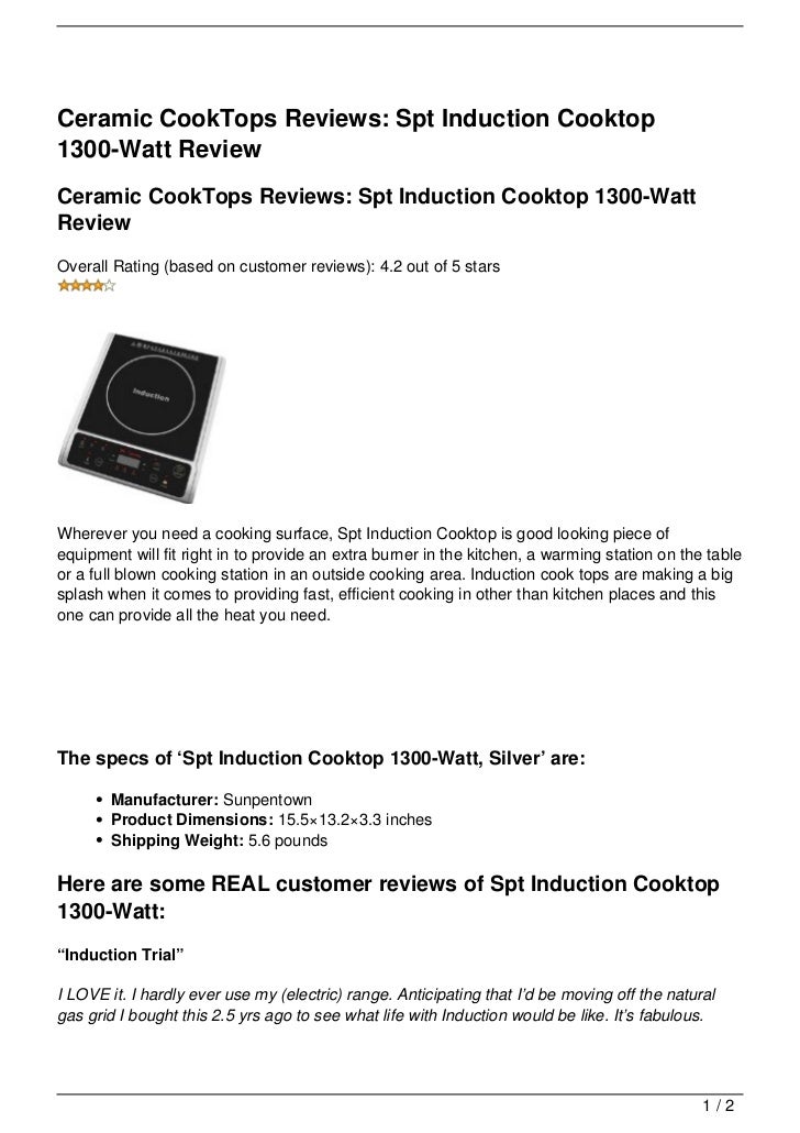 Ceramic Cooktops Reviews Spt Induction Cooktop 1300 Watt Review