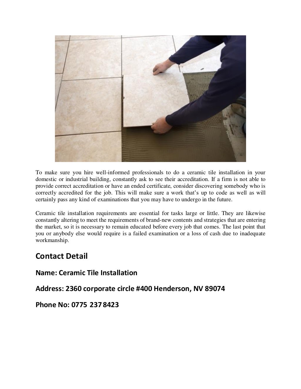 Ceramic tile installation standards